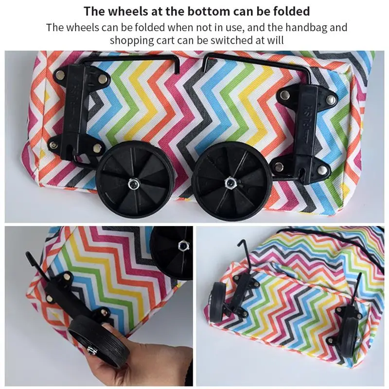 

Foldable Shopping Trolley Tote Bag With Wheels Portable Oxford Cloth Shopping Cart Reusable Grocery Bags Shopping Storage Bag