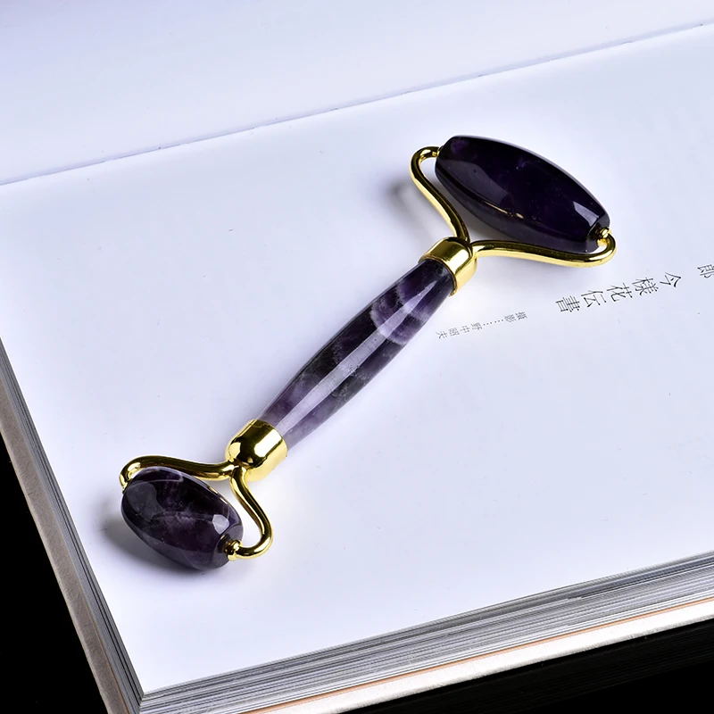 Amethyst 1 шт. натуральный розовый кварц минеральные ювелирные изделия портативный двуглавый камень массажер для лица Релаксация кожи здоровье DIY подарок - Цвет: Amethyst