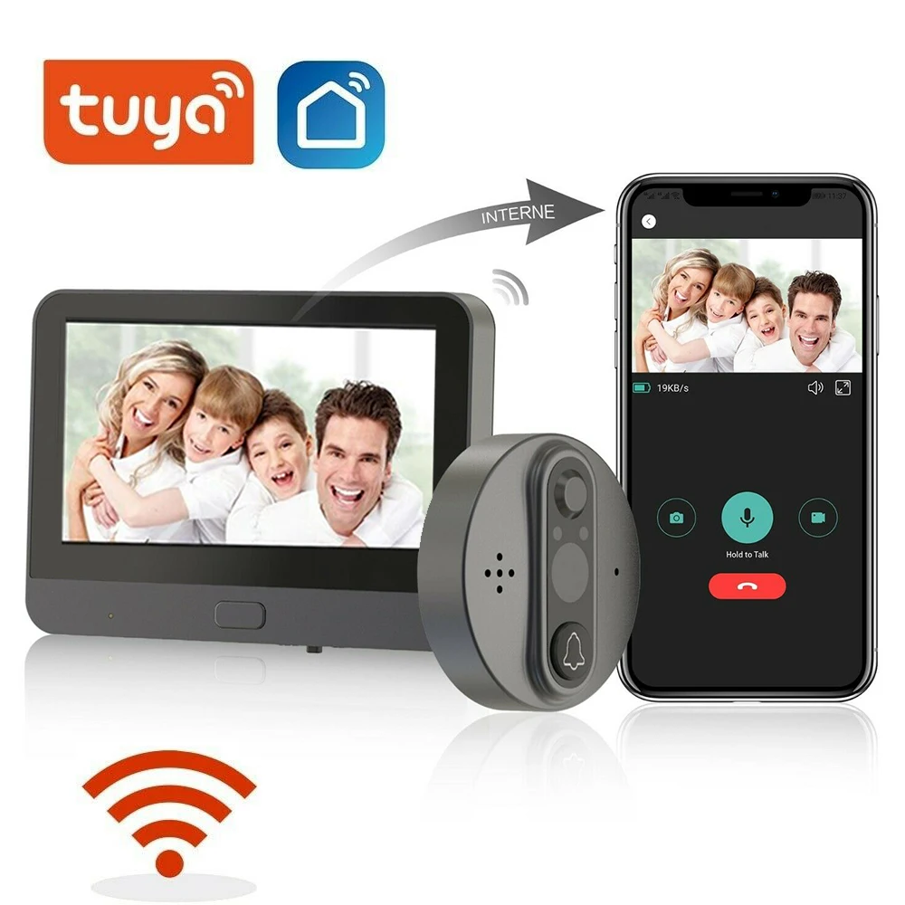 Tuya Smart WiFi Video Doorbell Peephole Doorbell Viewer Home PIR Motion Detection Security Monitor Detection APP Remote Control