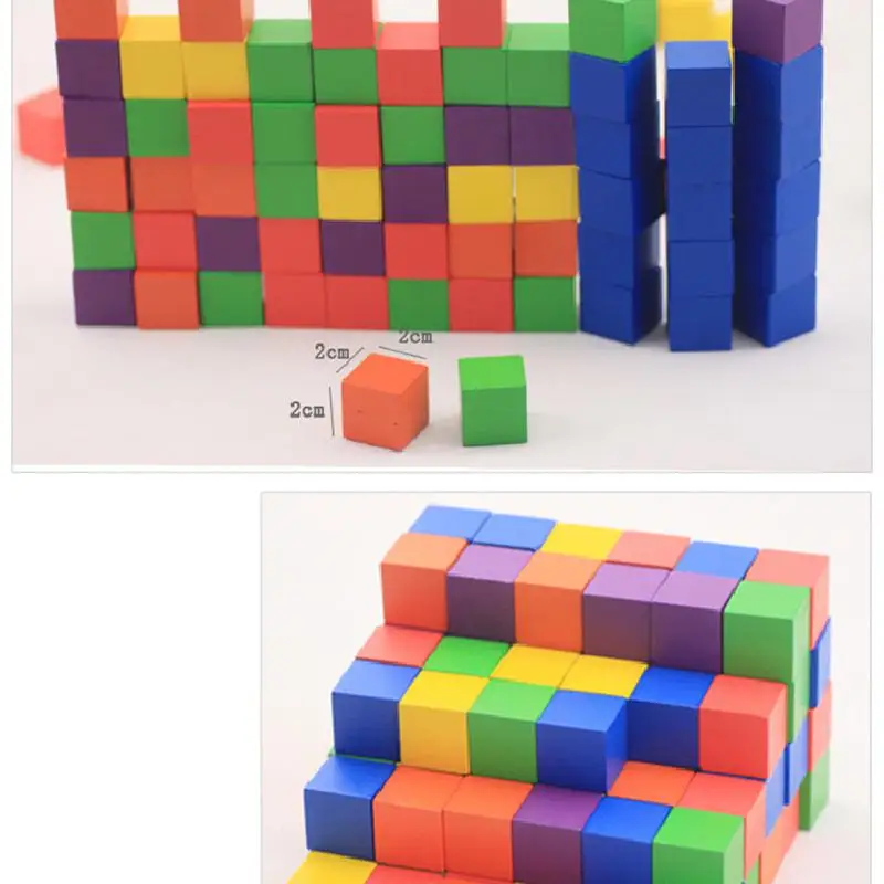 

100 Square Color Building Blocks Elementary School Mathematics Teaching Aids Cube Cube Wooden Building Block Toy 2.0cm