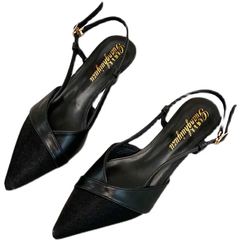 

Baotou Sandals Women Summer New Pointed Toe Low-Heeled Shoes With a Word Belt Stiletto Heels