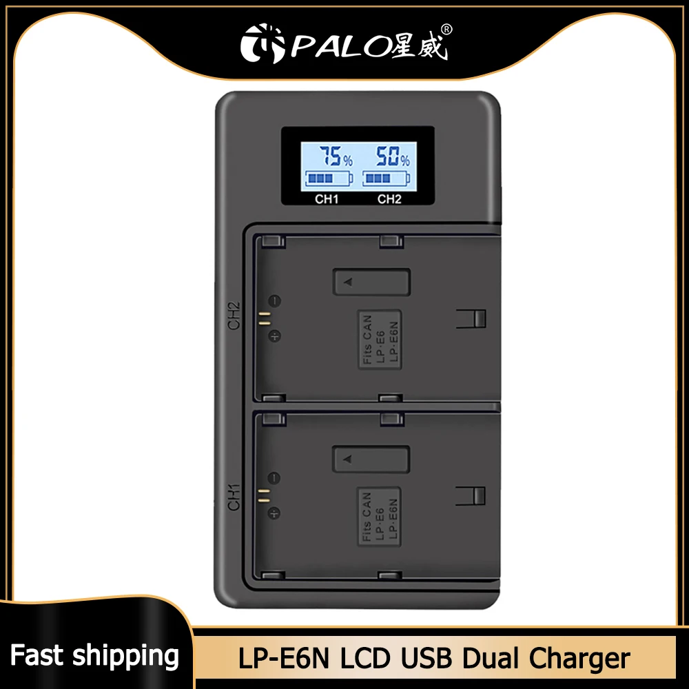 

PALO LP-E6 LP-E6N LP E6 Battery + LCD USB Dual Charger for Canon EOS 6D 7D 5D Mark II III IV 60D 60Da 70D 80D 5DS R XC10 Charger