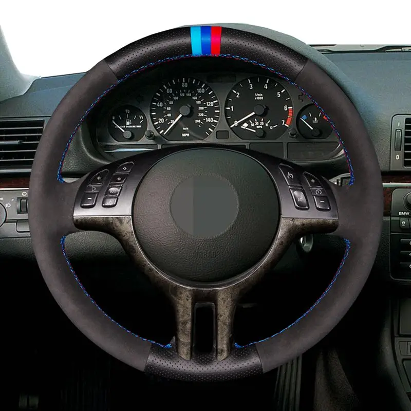 

Hand stitch Black Suede Genuine Leather Car Steering Wheel Cover For BMW E39 E46 325i E53 X5 Interior Accessories Parts