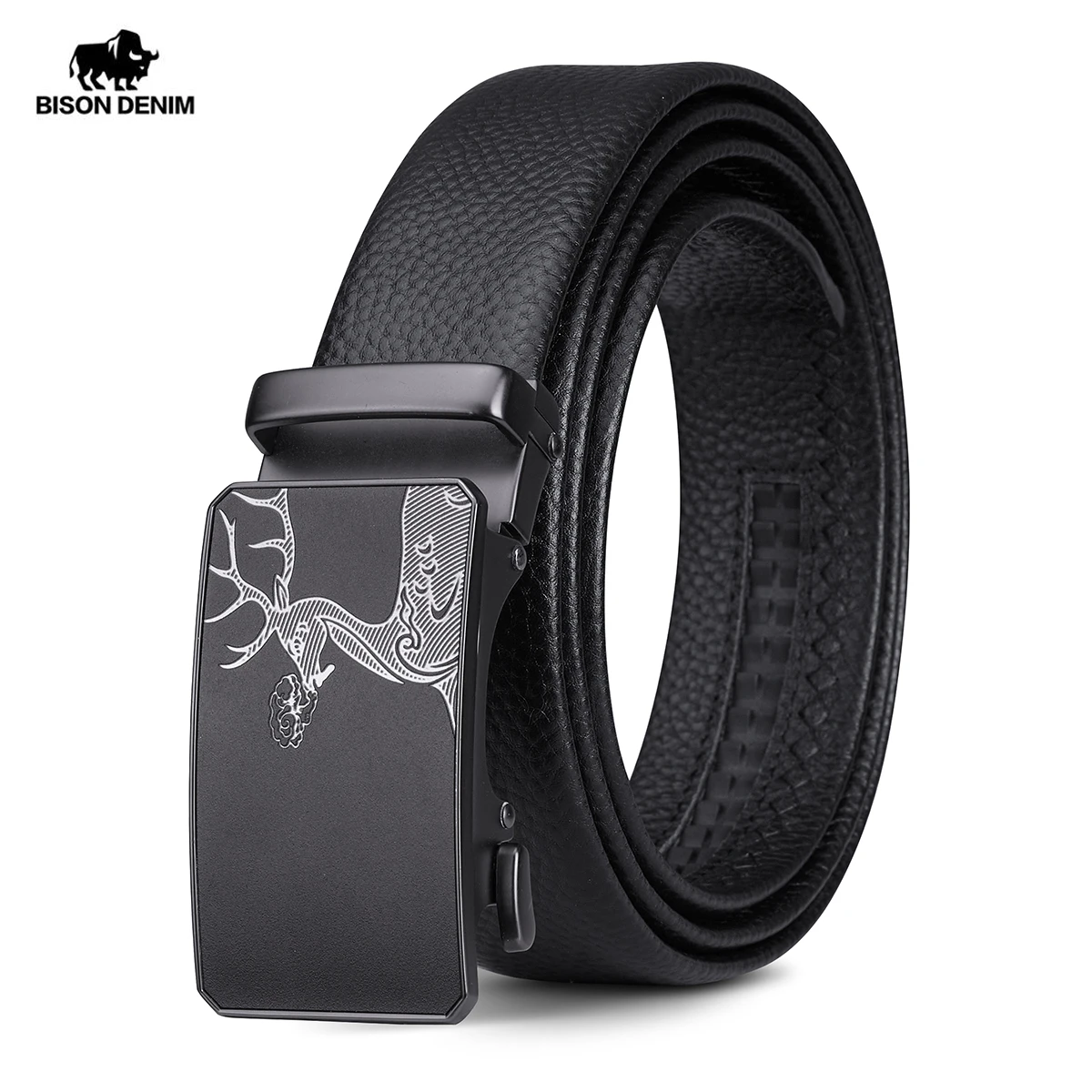 BISON DENIM Genuine Leather Men Belts Metal Automatic Buckle Brand High Quality Leather Belts for Men Famous Brand Luxury Strap