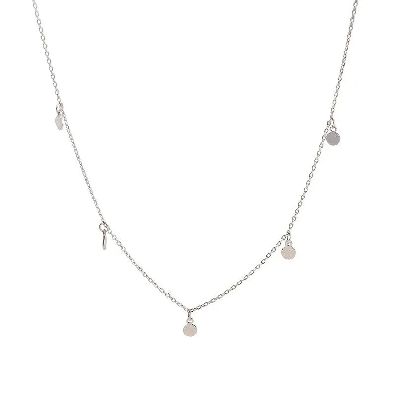 

A00803 Jazaz Genuine 925 Sterling Silver Sweet Round Dangle Short Clavicle Necklace for Women Minimalism Jewelry Accessories