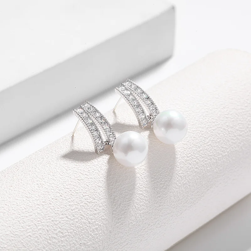 

AJC New style women's earrings glamour zircon earrings women fashion accessories geometric pearl earrings women