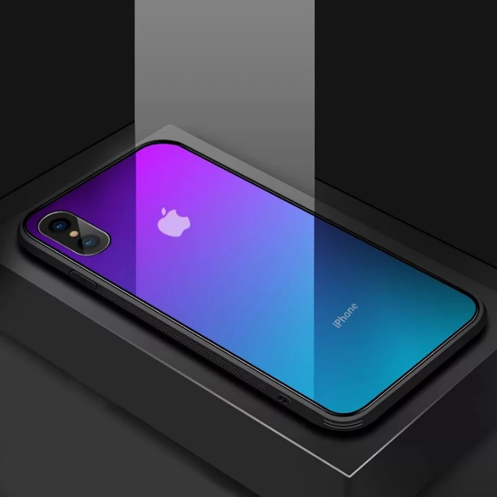 Ультратонкий стеклянный чехол с градиентом Aurora для iPhone 11 Pro 7 8 6 6S Plus X XR XS Max мягкая