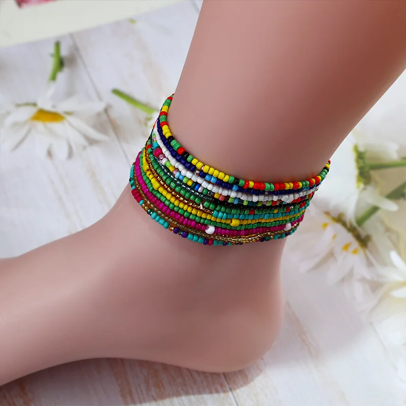 

Bohemian Bead Ankle Anklet Bohe National Colorful Beads Sandy Beach Summer Charm Elastic Strand Beaded Chain Ankle Anklet Women