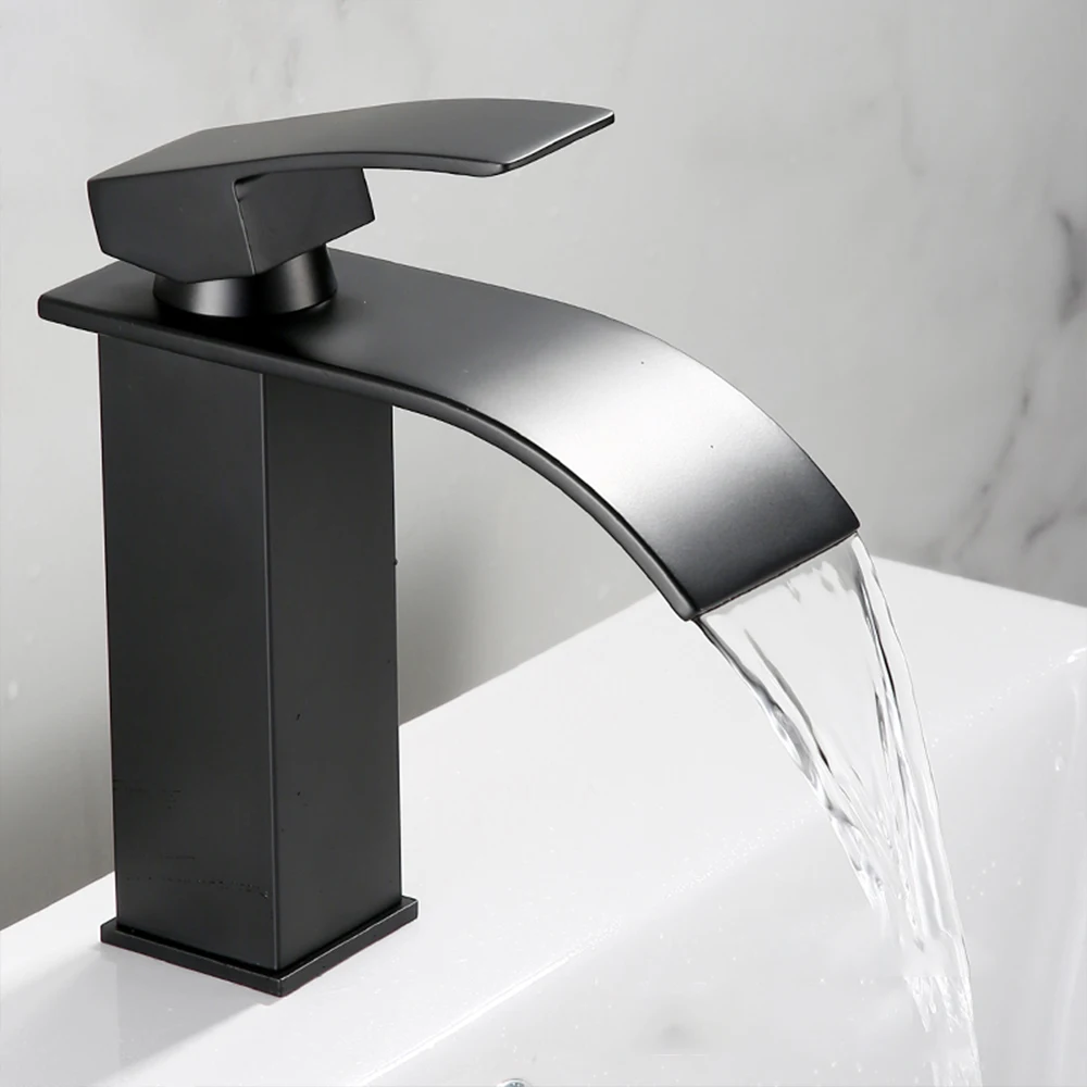 

Waterfall Faucet Black Bathroom Faucet Basin Faucet The Ultra-Wide Mouth Black Faucet Sturdy And Heavy-Duty Sink Faucet