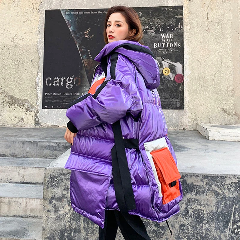 2021 Новый размера плюс свободные Глянцевая зимняя куртка для женщин 90% пуховик с