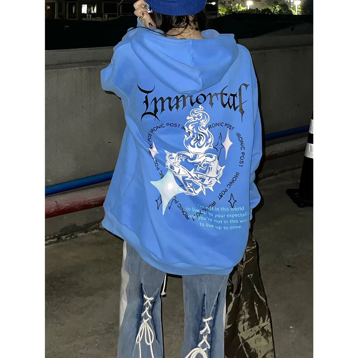 

Осенне-зимняя новая синяя Толстовка Klein, свободная толстовка в стиле Харадзюку, топ с забавным принтом букв, куртка в стиле хип-хоп, готика, п...