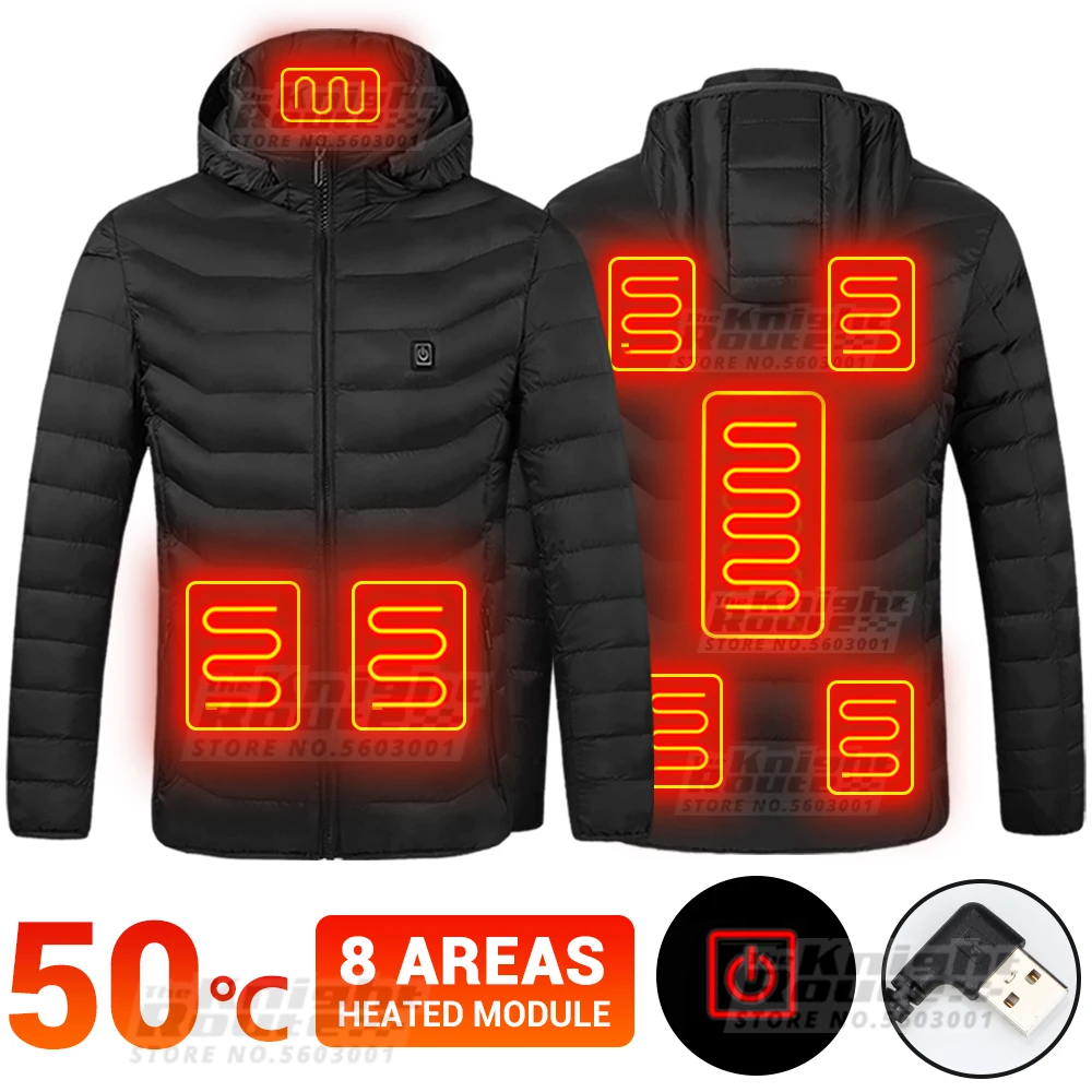 

8 Area Men Winter Heated Jackets Hunting Clothing Ski Jacket Outerwear USB Electric Heated Vest Warm Hiking Motorcycle Jacket