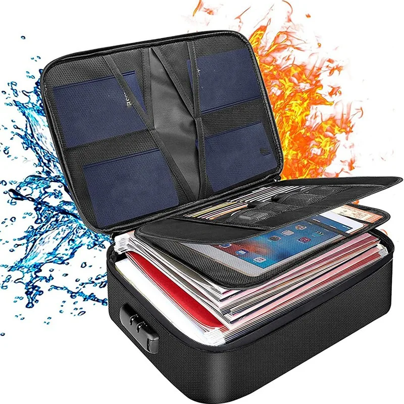

Fireproof Waterproof Document Bag, 4-Layer Storage Bag Set with Code Lock, for A4 / A5 Files Passport
