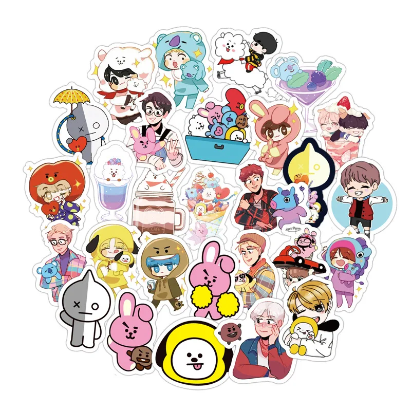 60 шт. BT21 наклейка мультяшная Милая наклейка для домашнего декора DIY Наклейка s багаж ноутбук игрушка для скейтборда Дневник Книга телефон автомобиль