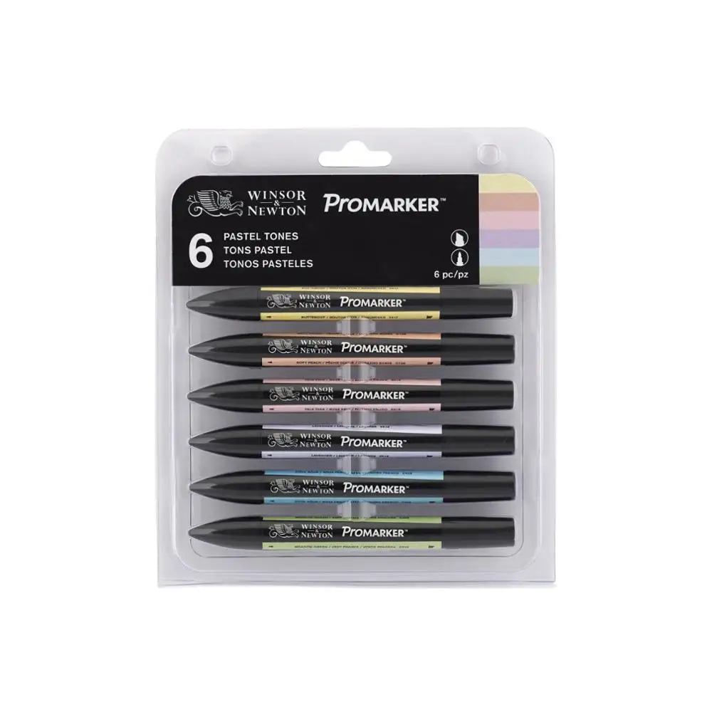 Фломастеры Winsor& Newton Promarker с двумя наконечниками, 6 цветов и 12 цветов, кисть для художника-блендера - Цвет: 6 Pastel