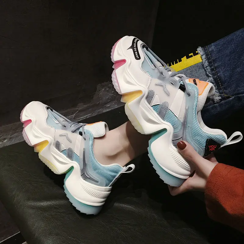 

2020 hot summer momen sneakers rainbow colourful casual fashion leather chunky shoe ins