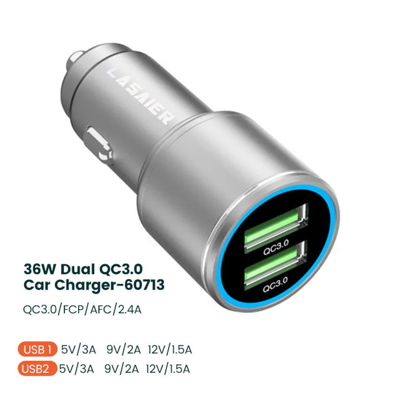 

Lasaier Quick Charge 3.0 36W QC Car Charger for Samsung S10 9 Fast Car Charging for Xiaomi iPhone QC3.0 Mobile Phone USB Charge