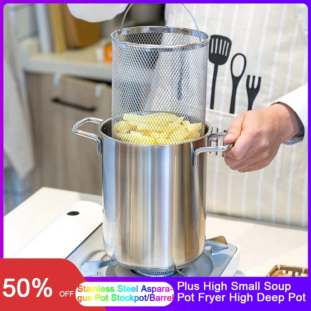 

Stainless Steel Asparagus Pot Stockpot/Barrel With Basket Small Body Large Capacity Plus High Small Soup Pot Fryer High Deep Pot