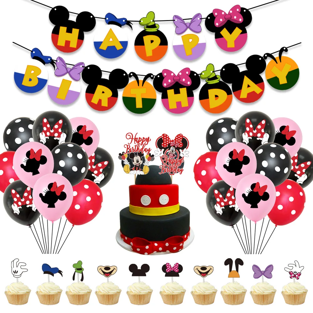 1 set Mickey Minnie Theme Latex balloon Birthday party Decoration Baby one year old decoration Kids Polka dot | Дом и сад