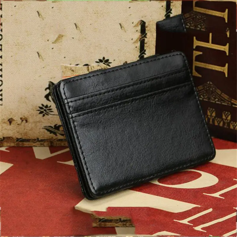 Простые бумажники, зажим для денег, мужские двойные кожаные модные мини нейтральные бумажники Magic Boy, кошелек, чехол для карт, зажим для денег, сумки carteira - Цвет: Black