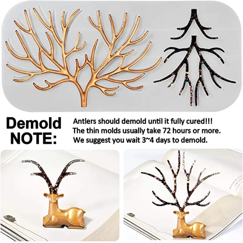 

IBOWS Deer Stand Resin Molds For Jewelry Organizer Fawn Antlers Silicone Molds Set Resin Earrings Hanging Holding Crafts DIY