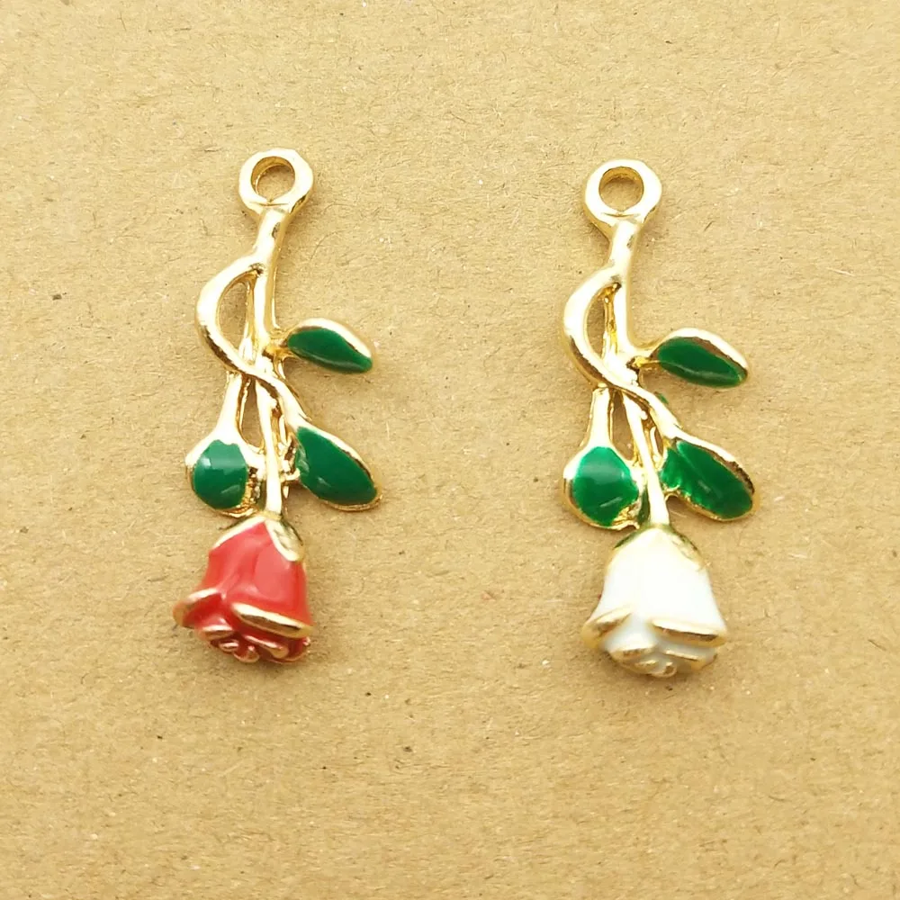 

10pcs 10x28mm rose flower charm enamel charms for jewelry making and crafting fashion necklace pendant bracelet charm