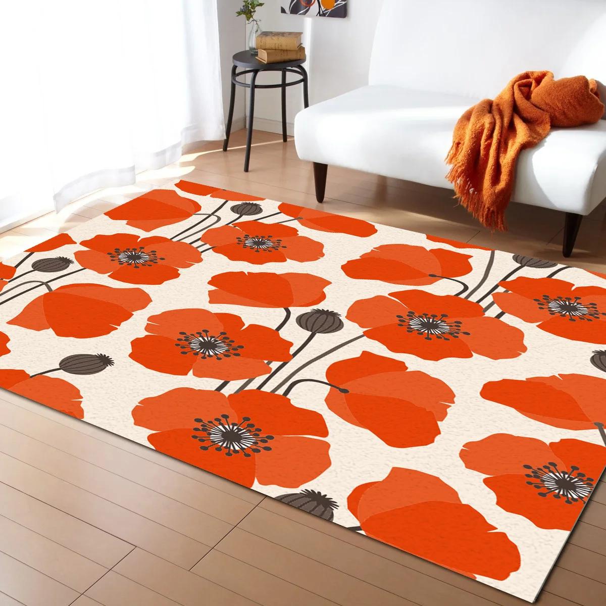 

Flower Orange Poppy Pattern Carpets for Living Room Bedroom Area Rug Kids Room Play Mat 3D Printed Home Large Carpet