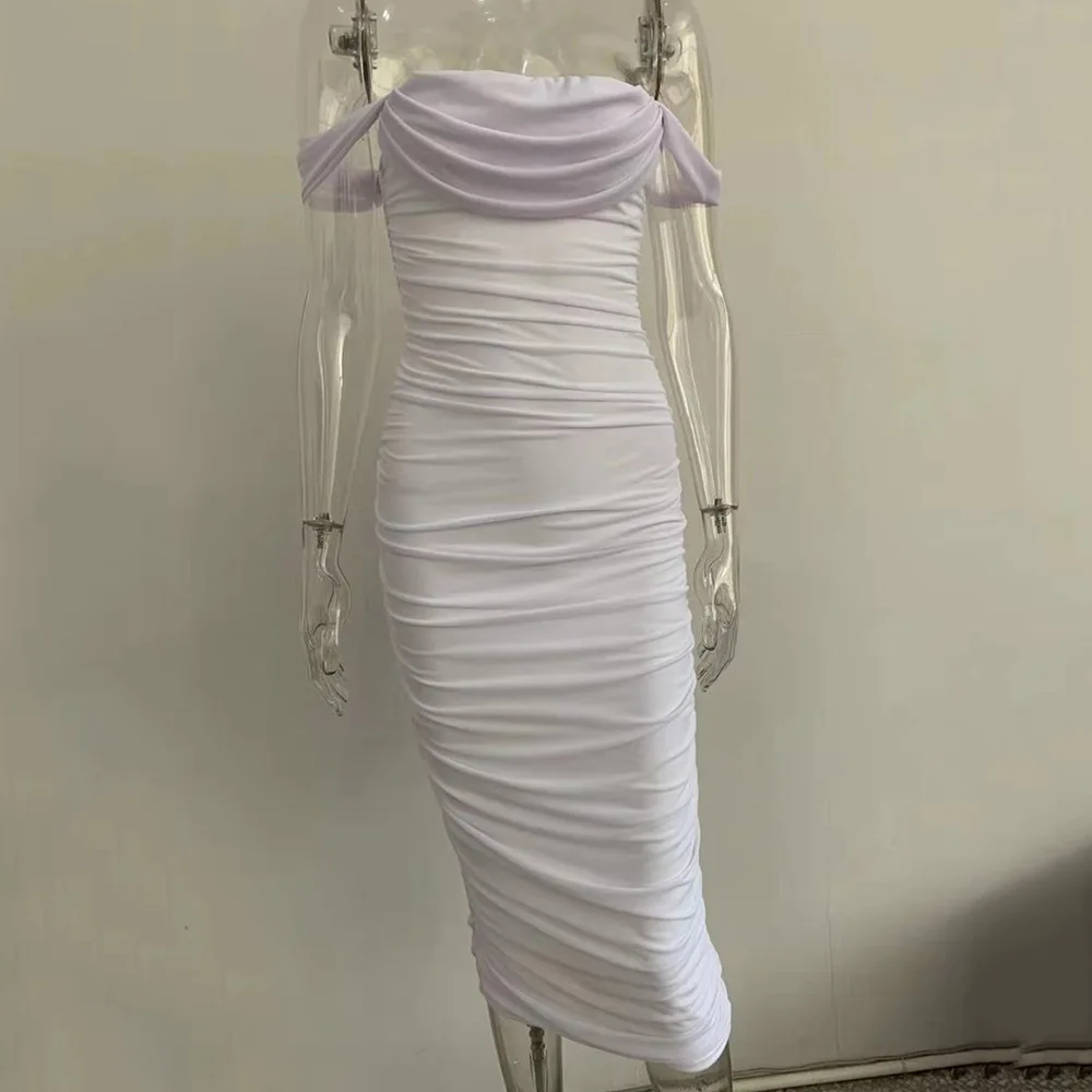 

Summer Off Shoulder Pleated Sexy Dress Women Fashion Strapless Bodycon Party Mujer Vestidos Backless Beach Ladies Casual Dresses