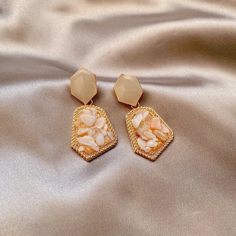 

Japan And South Korea Retro Inlay Crushed Stone Eardrop Fashion Irregular Earrings 2020 New Earrings Advanced Sense Of The s925