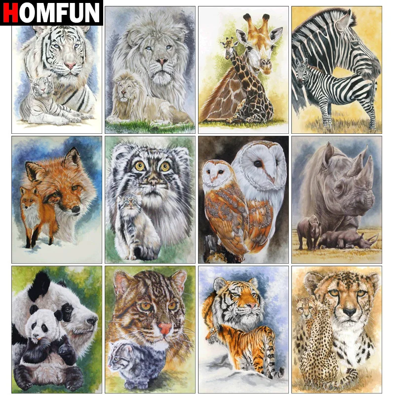 Алмазная живопись HOMFUN вышивка крестиком животное семья друзей полноразмерная