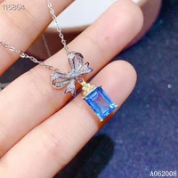 kjjeaxcmy fine jewelry 925 pure silver inlaid natural blue topaz girl new pendant classic necklace support test hot selling