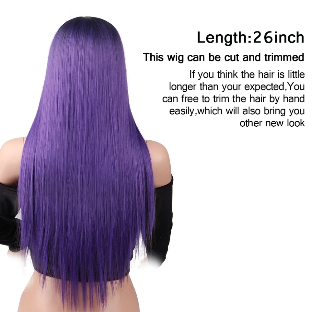 Длинные прямые парики из синтетических волос цвет синий фиолетовый термостойкий