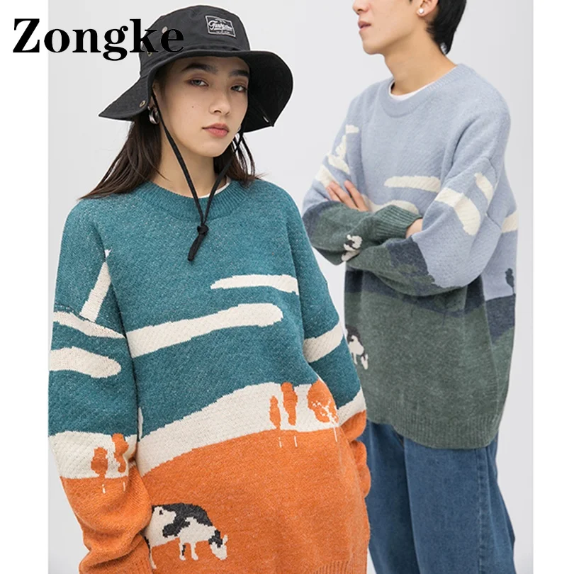 

Винтажный свитер Zongke, мужской вязаный модный свитер, мужская одежда в стиле Харадзюку, Осень-зима 2021, новое поступление