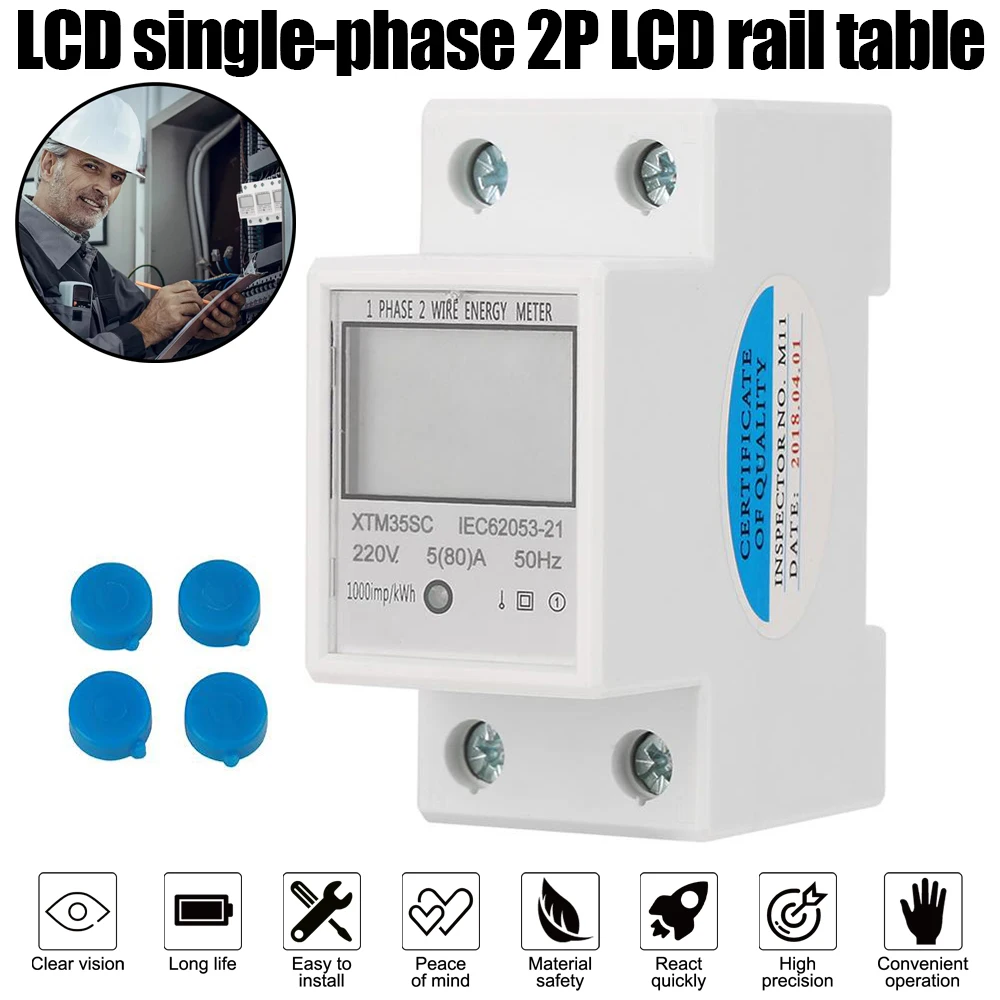 

XTM35SC 220V 5(80)A Digital 1 Phase 2 Wire Din-Rail Energy Meter 2P DIN-Rail Electronic Energy KWh Meter Accuracy Class 1