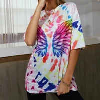 fashion t shirt round short sleeved t shirt print tie dye butterfly summer women s mid length plus size o neck casual art