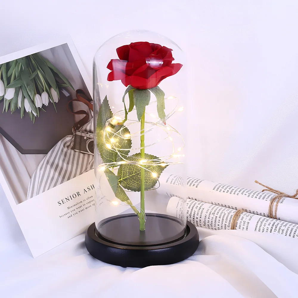 Новая имитация цветка розы светодиодная гирлянда стеклянная крышка с 20