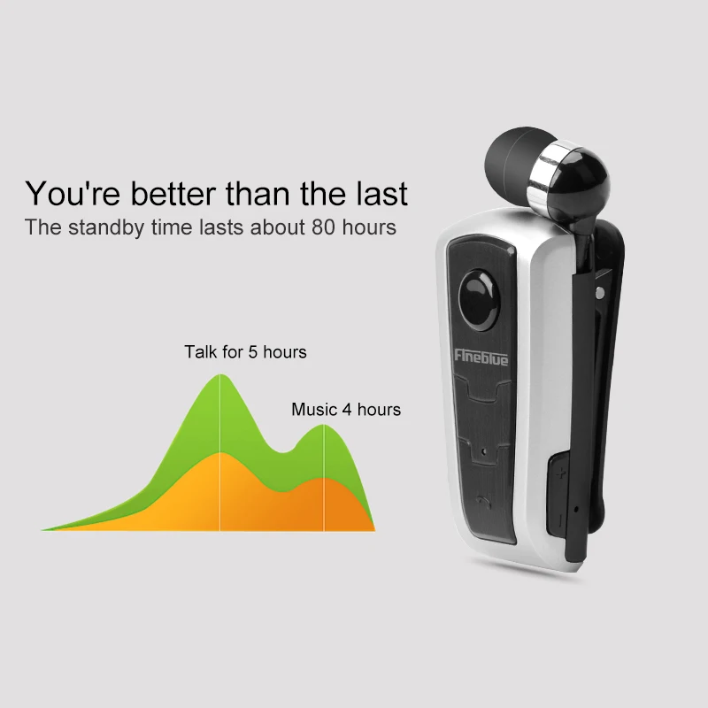 Fineblue F910 Беспроводной Bluetooth клип телескопического Тип Бизнес наушники износ