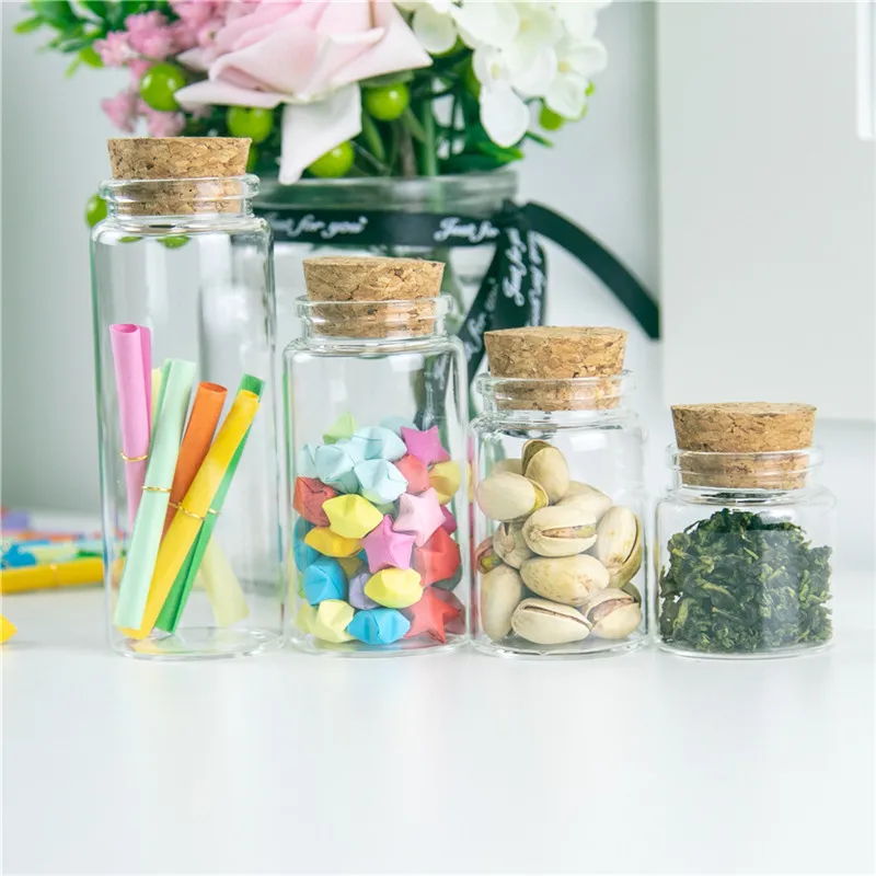 

Glass Bottle Cork Stopper Empty Jars Vial 50ml 80ml 100ml 150ml Candy Vanilla Pill Food Perfume Crafts Bottle Containers 12pcs