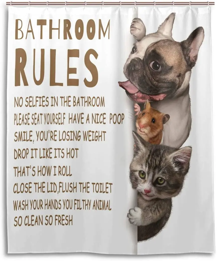 

Family Bathroom Rules Shower Curtain Funny Quotes Cat and Dog Shower Curtains Guinea Pig Animal Bath Decor Pitbull Bathroom
