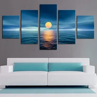 wall art canvas painting hd print modular pictures poster 5 panel sea full moon landscape frame modern home decor living room