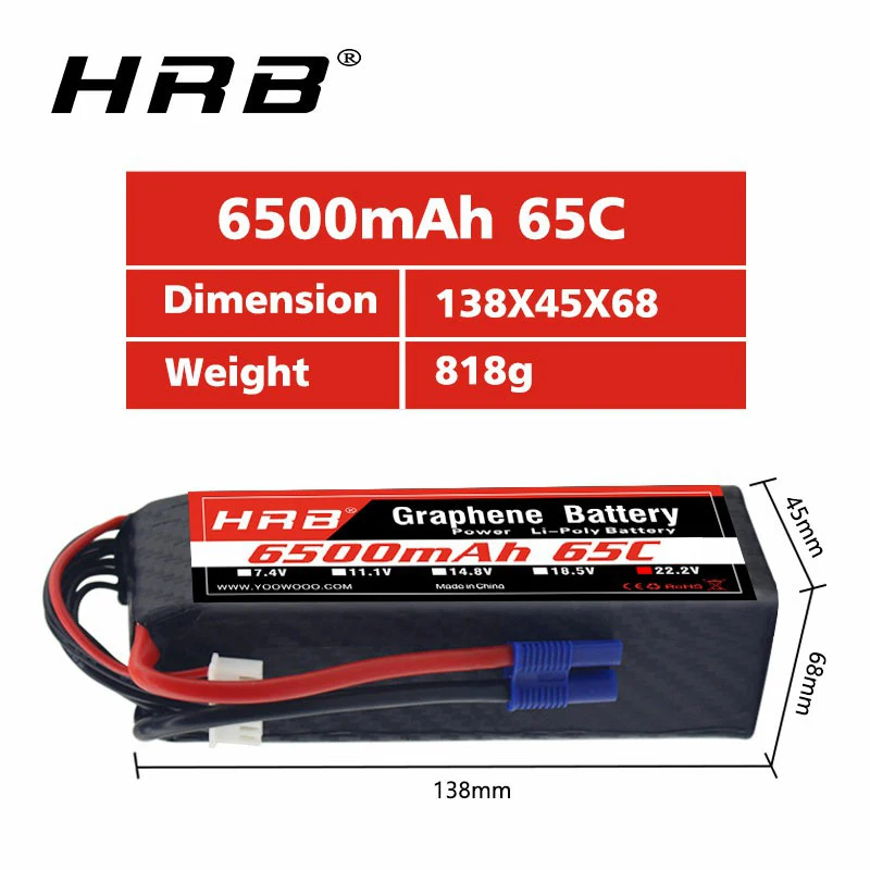 Графеновая батарея HRB 6S 22 2 в 6500 мАч 65C Lipo EC5 разъем для Goblin 570 AlIGN trex 700 800E вертолет