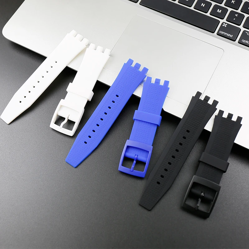 Silicone strap men's pin buckle watch accessory wristband for Swatch mechanical series SVGK402 403 SVGB400 sports rubber strap