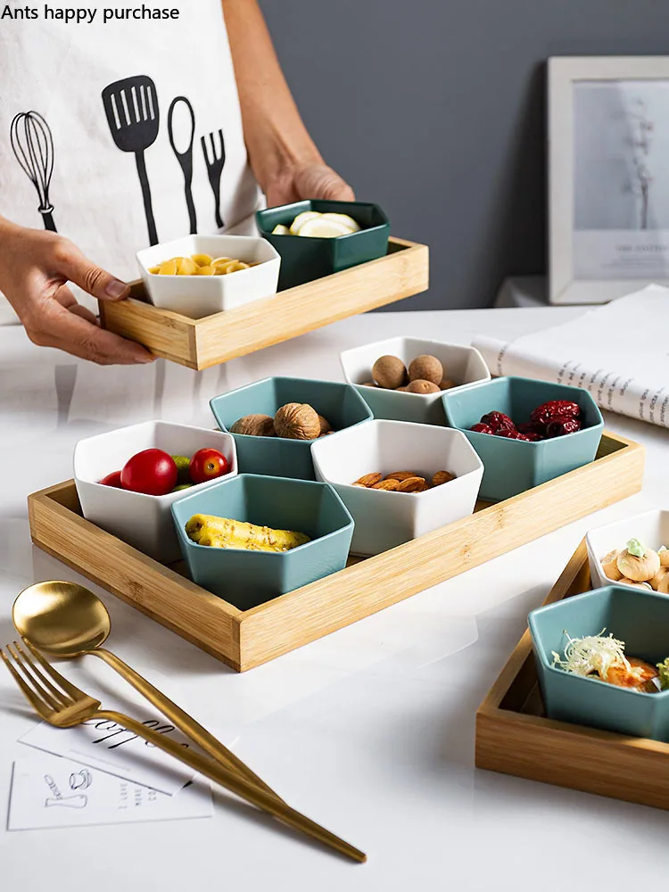 Скандинавские креативные шестиугольные керамические тарелки деревянные