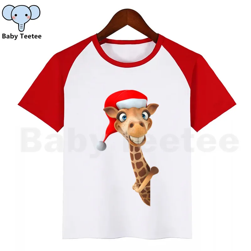 Детская футболка с рождественским принтом топ забавным жирафом для девочек