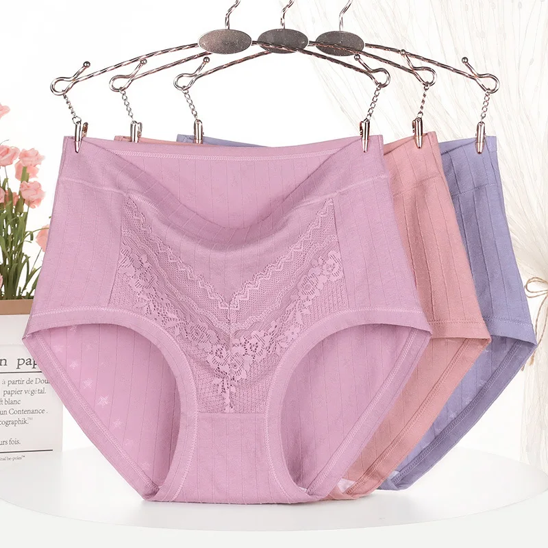3pcs women's Middle-aged and elderly  underwear female summer cotton high waist  panties large size XL-6XL shorts briefs