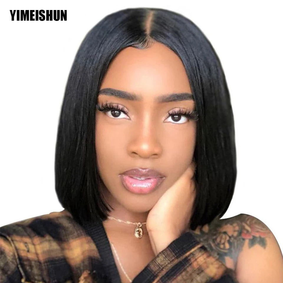 

Bob Wig Closure 4x4 Closure Wig Bob Side Part Straight Human Hair Wigs Short Cut For Black Women T Part Wig Peruvian Hair Wigs