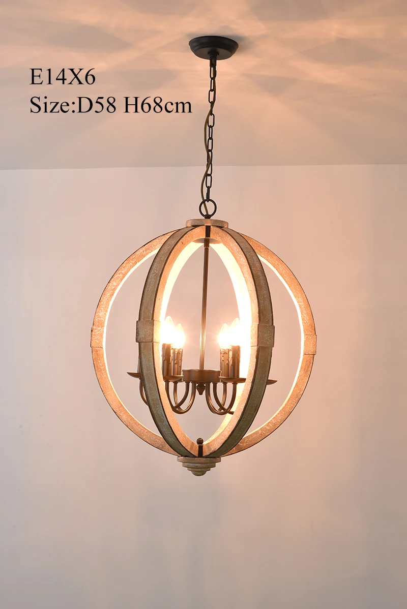 

Black Metal Chandelier Lighting Globe Round Hallway Hanging Light Sphere Wood LED Bulbs Semiflush Mount E14 AC 3 Years Shadeless