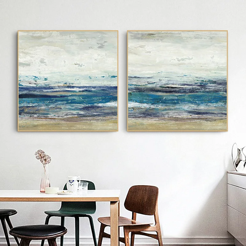Печатная живопись голубой песчаный пляж морской пейзаж декоративное искусство