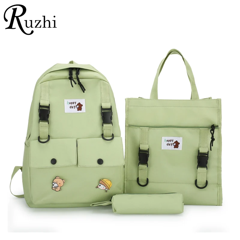 

Холщовая школьная сумка для подростков, рюкзак из трех предметов, простые сумки на плечо, милый детский Ранец, 3 шт./компл.