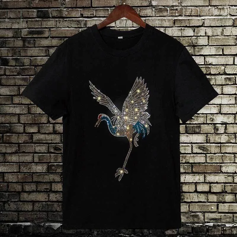 

2021 New England Style Fancy Tshirt Man Diamond Print Short Sleeve T-shirt Men's fashion Summer Rhines t shirt